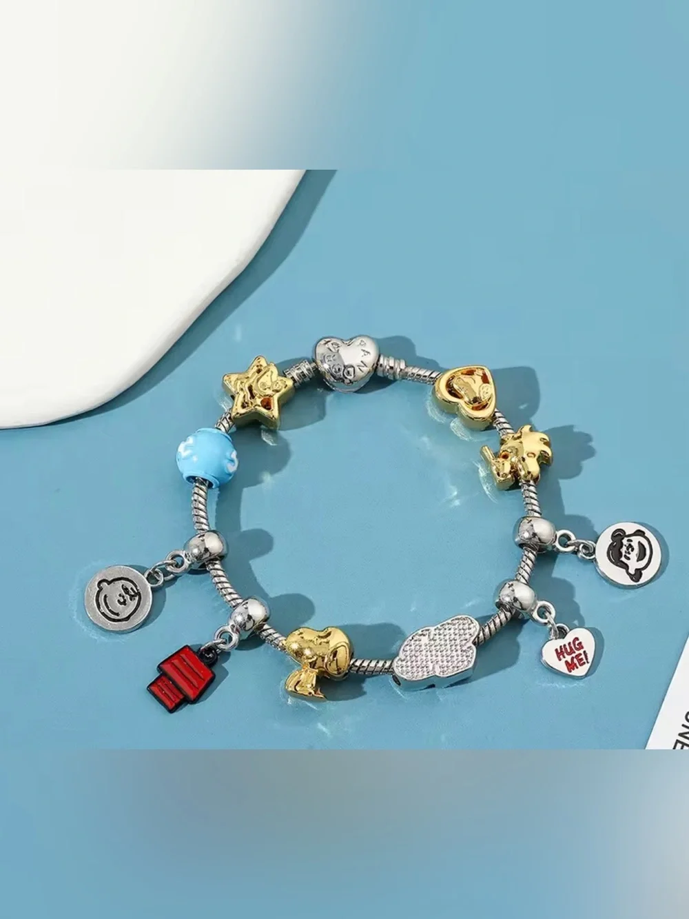 Italian Charm Bracelet Gold /Silver Tone Accents HUG ME Heart + 10 Charms NWOT